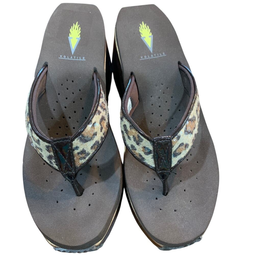 VOLATILE FLIP FLOPS LIGHTWEIGHT WEDGE ANIMAL PRINTS BROWN SIZE 8 *NOTE*